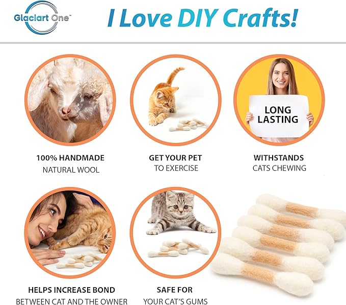 Glaciart One MINI Swabs Cat Toys with Catnip - 6 Pk | Durable for Chew, Cute Cat Toys Interactive Kitty for Boredom, Exercise, & Play | Filled w/Organic Catnip for Anxiety & as Digestive Aid