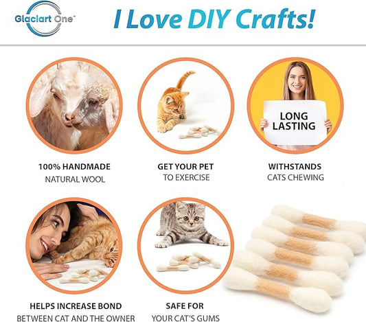 Glaciart One MINI Swabs Cat Toys with Catnip - 6 Pk | Durable for Chew, Cute Cat Toys Interactive Kitty for Boredom, Exercise, & Play | Filled w/Organic Catnip for Anxiety & as Digestive Aid