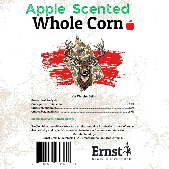 Ernst Grain & Livestock Apple Scented Deer Corn, Whole Kernel Corn for Wildlife Feed and Hunting Attractant, 46 lb Bag