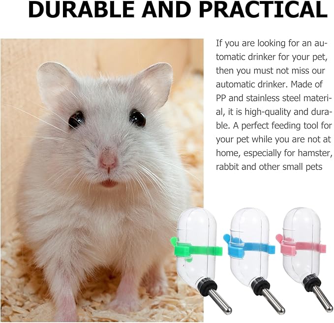 balacoo Automatic Water Feeder for Small Pets - Leak-Proof Hamster Drinking Fountain and Water Bottle 2.8Oz Portable Dispenser for Rabbits Gerbils Chinchillas