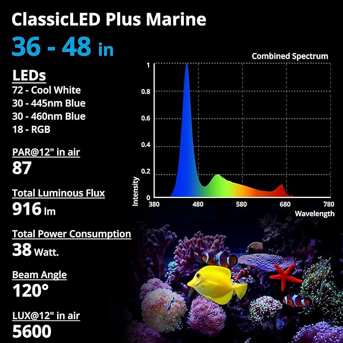 NICREW 36W Saltwater Aquarium Light, Marine LED Reef Light for Corals, Programmable Timer Controller, 36 to 48-Inch