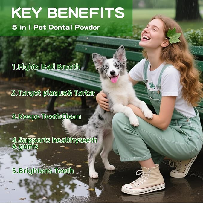 Dog Dental Powder – Helps Clean Teeth & Reduce Tartar, Fresh Breath Support, Natural Dental Care for Dogs, Easy to Use, 60-Day Supply