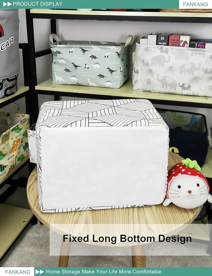 Storage Basket,Nursery Hamper Canvas Laundry Basket Foldable with Waterproof PE Coating Storage, Office, Bedroom, Clothes,Toys (L, REC-Diamond)