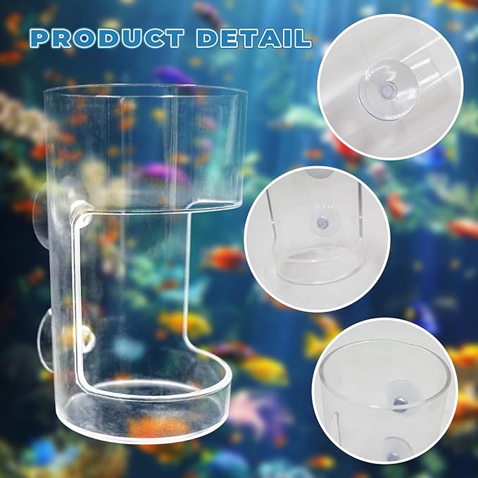 2-Pack Acrylic Fish Feeders – Round & Square Suction-Cup Feeding Tubes for Aquariums, Hollow Floating-Sinking Fish & Shrimp Food Holders