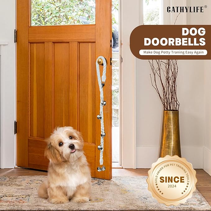 Dog Bells to Go Outside & Puppy Potty Training. Adjustable Dog Door Bell Ring to Go Potty. Handmade with Premium PU Leather. Twisted Style. (White)