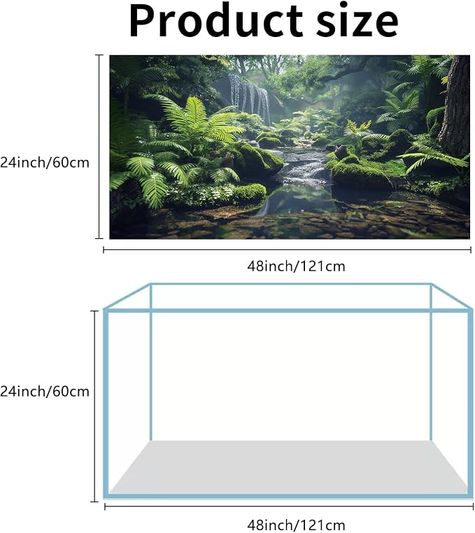 COMSUN 3 Pack Terrarium Background, 48x24 inches Polyester Reptile Backgrounds, Cloth Terrarium Background, Gobi Sunshine Cactus Stone & Green Tree Fern Stream Backgrounds