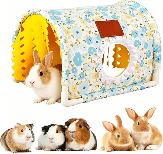 Guinea Pig Hideout Tunnel - Bunny Hideout, Machine Washable Guinea Pig Hide Tent Houses & Habitats,Guinea Pig Accessories for Hamster/Chinchilla/Dwarf Rabbit- Playing Resting(Yellow Tunnel)