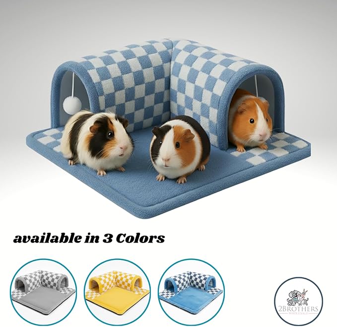 Guinea Pig Tunnel Bed – Fleece Hideout & Cozy Bed for Small Pets, Soft Washable Small Animal House and Bedding Alternative Tunnel for Guinea Pigs, Rabbits, Hamsters & Ferrets (Yellow)
