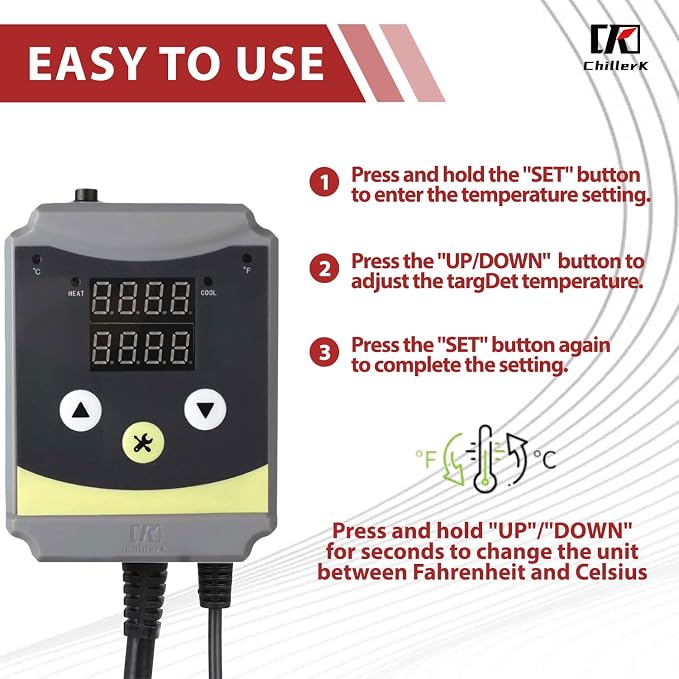 Refrigeration and Constant Temperature Control,Reptile Thermostat Temperature Controller,Digital Heat Mat for Seed Starting,Plant Germination,Incubator,Brooder, Brewing,Cooling Devices,-4-176°F,1000W