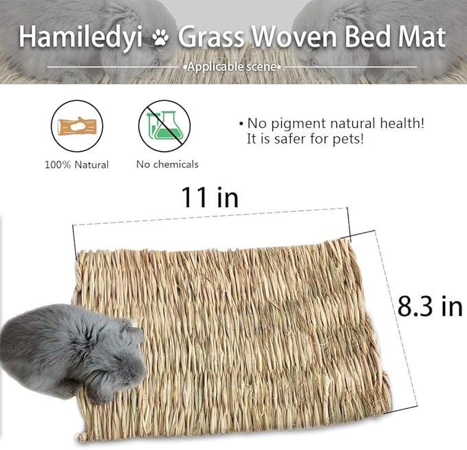 Hamiledyi Grass Mat for Rabbit Bunny Chew Toys Woven Bed Mat for Guinea Pig Chinchilla Squirrel Hamster Cat Dog and Small Animal (22PCS Grass mat)