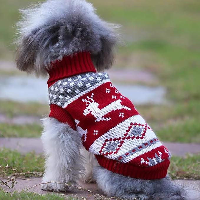 Dog Christmas Sweaters Pet Winter Knitwear Xmas Clothes Classic Warm Coats Reindeer Snowflake Argyle Sweater for Kitty Puppy Cat-Middle L