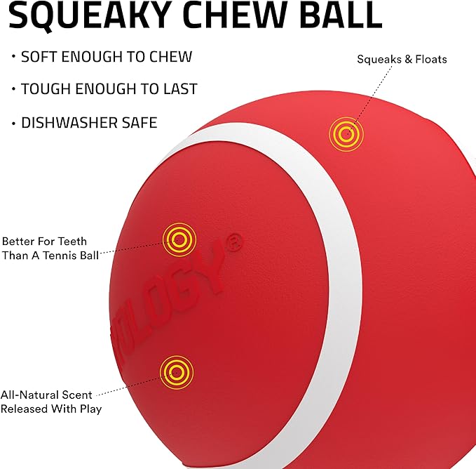 Playology Dog Toys | Squeaky Chew Ball for Large Dogs | Beef Scented Jumbo Dog Ball | Bouncy Floating Chew Toys for Fetch
