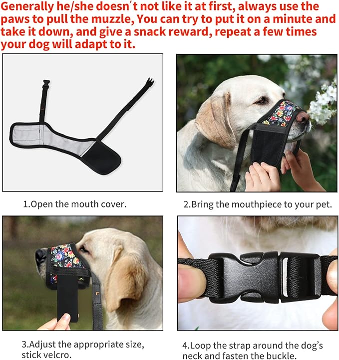 HEELE Dog Muzzle,Soft Nylon Muzzle Anti Biting Barking Chewing,Air Mesh Breathable Drinkable Adjustable Loop Pets Muzzle for Small Medium Large Dogs 4 Colors 4 Sizes (P-Black Sunflower, XS)
