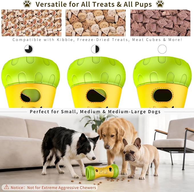 Treat Dispensing Dog Toy, Dog Puzzle Toys for Small Medium Large Dogs, Mental Stimulating Stepless Adjustable Slow Feeder, Boredom Relief Interactive Puppy Enrichment to Keep Them Busy Yellow Gift