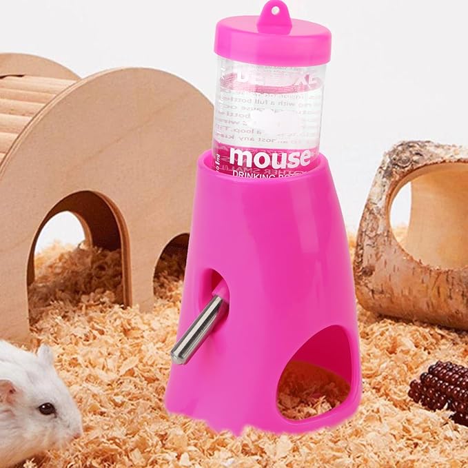 Hypeety Hamster Water Bottle with Base Hamster Automatic Water Dispenser Cage Accessories for Dwarf Hamster Mouse Rat Hedgehog Guinea Pig 80ML (Pink, 80ml)