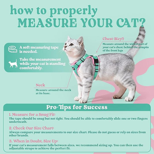 rabbitgoo Cat Harness and Leash for Walking, Escape Proof Soft Adjustable Vest Harnesses for Cats, Easy Control Breathable Reflective Strips Jacket, Green&Pink, XS
