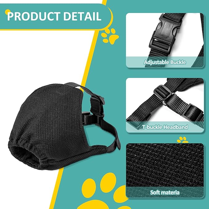 OHCOZZY Dog Calming Cap, Soft Dog Eye Mask Adjustable Mouth Pet Mask Muzzle for Grooming Anti Car Sickness(XL,Black)