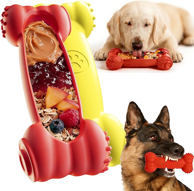 2-Pack Dog Toys Freeze Lick Bones Indestructible Dog Toys for Aggressive Chewers, Freezeable Slow Feeder for Teething Dental Care Toy Relief to Small/Medium Breeds Dog Bone Keep Busy