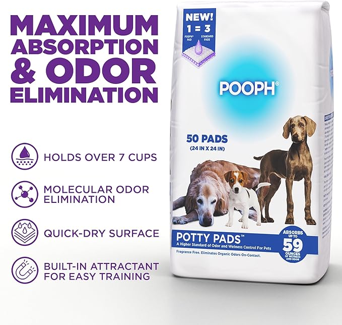 POOPH Puppy Pads 50 Count, 24x24 Inch Extra Large Dog Pee Pads, Disposable Training Pads with Odor Control & Leak-Proof Quick-Dry Backing for Puppies, Adult Dogs, Seniors & Housebound Pets