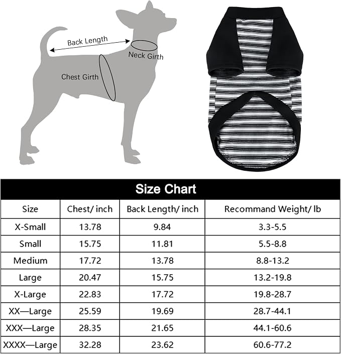 Pistha Dog Tshirt Striped Shirts for Dogs Clothes Stretchy Puppy T-Shirts with Metal Buckle for Small Medium Dog Boys Girls (Black, Small)