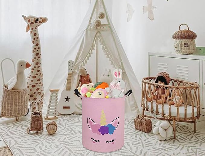 Kids Laundry Hamper Storage Basket Laundry Organizer Hamper Storage Bins Clothes Box Nursery Hamper Gift Basket with Handles (Unicorn)