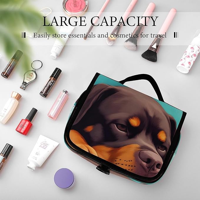 Travel Toiletry Bag makeup Accessories Portable Hanging Organizer (Cute Rottweiler Puppy Farm Dog Lazy Animal)