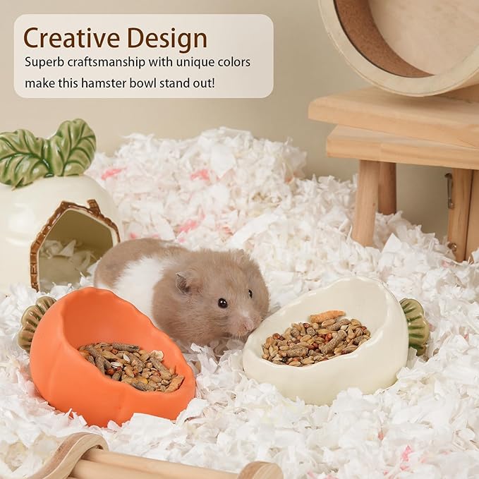 Hamster Food Bowl, 2 Packs Ceramic Carrot Hamster Bowls Guinea Pig Food Dish Water Bowls for Gerbil Mouse Chinchilla Hedgehog