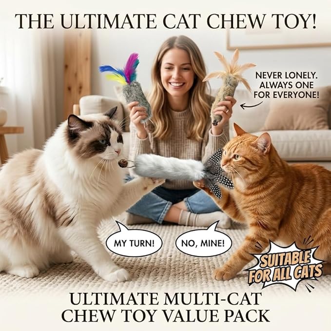 Cat Toys with Real Rabbit Fur Feather,6pcs Kitten Catnip Toy Gall Fruit Treat & Crinkle Paper for Kicking Teeth Cleaning & Stress Relief for Indoor Cats Interactive Christmas Birthday Gift