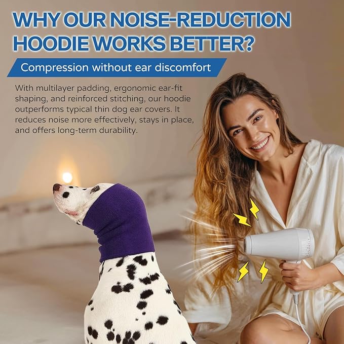 Dog Calming Hoodie and Ear Muffs – Soft Double-Layer Ear and Neck Cover for Anxiety Relief & Noise Protection, Elastic Pet Head Wrap for Grooming, Bath, Drying & Fireworks