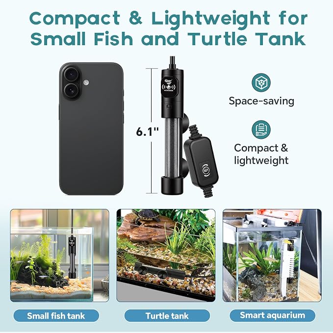 hygger Submersible Aquarium Heater, Small Adjustable Fish Tank Heater with 2 Suction Cups, Temperature Controller, Over-Temperature Off-Water Protection for Saltwater Freshwater (25W, 2-5 Gallon)