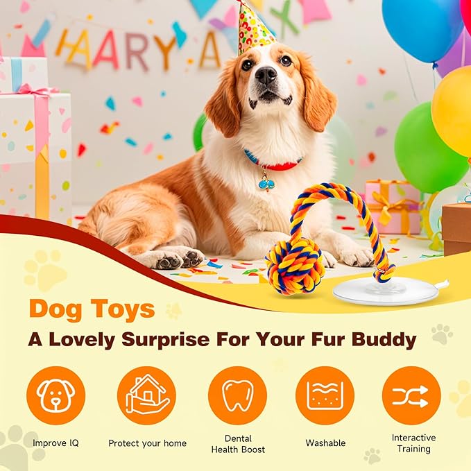 Interactive Dog Toys to Keep Them Busy, Tug of War, Dog Enrichment Toys for Aggressive Chewers, Puppy Teething Toys,Durable Rope & Chew Ball, Indoor Toys Small Dogs，Orange