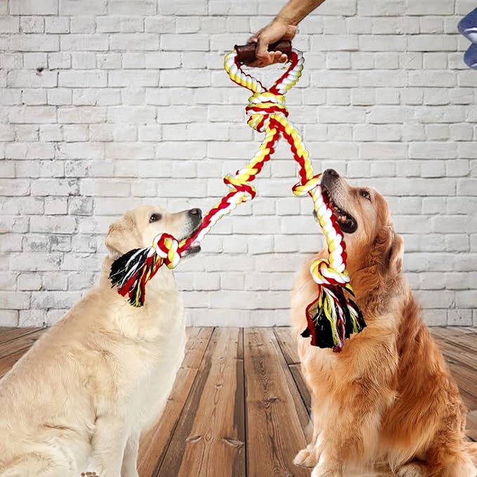 6 Knot Large Christmas Dog Rope Toy for Aggressive Chewers - Heavy Duty, Durable Tough Chew With Handle for Tug of War Play - Large Breed Pull Toy for Big Dogs