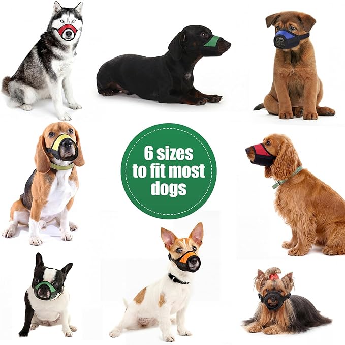 Shinylin 6 Sizes Dog Muzzle, Basket Air Mesh Muzzles Breathable Adjustable Full Coverage Dog Muzzle Cover for Small Medium Large Dogs, Anti Biting Barking Chewing (Adhesive)