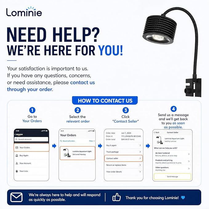 Lominie 80W LED Aquarium Light with Dimmer Remote, Full Spectrum Planted Tank Light for Freshwater Aquarium, Clip-On Fish Tank Lamp with 360° Gooseneck for 10-20 Gallon Refugium Cube Tank