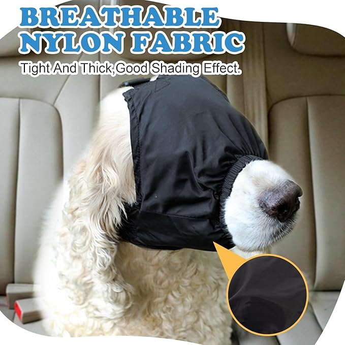 Rislobx Dog Eye Mask Nylon Calming Cap Tool for Dogs with Anxiety, Pet Head Wrap Mask Muzzle for Grooming Anti Car Sickness（M