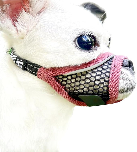 Dog Muzzle, Soft Mesh Muzzles for Small Dogs, Chihuahua Shih Tzu Yorkie Pom, Short Snout Mouth Guard for Barking Biting Grooming, Breathable Adjustable Puppy Muzzle(Cherry-red, XS)