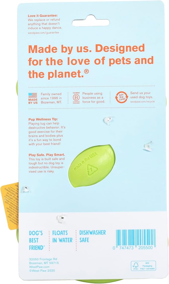 West Paw Zogoflex Bumi Dog Tug Toy – S-Shaped, Lightweight Chew Toys for Fetch, Play, Pet Exercise – Tug of War Soft Flinging Squishy Chewy Toy for Dogs – Guaranteed, Latex-Free, Small, Granny Smith