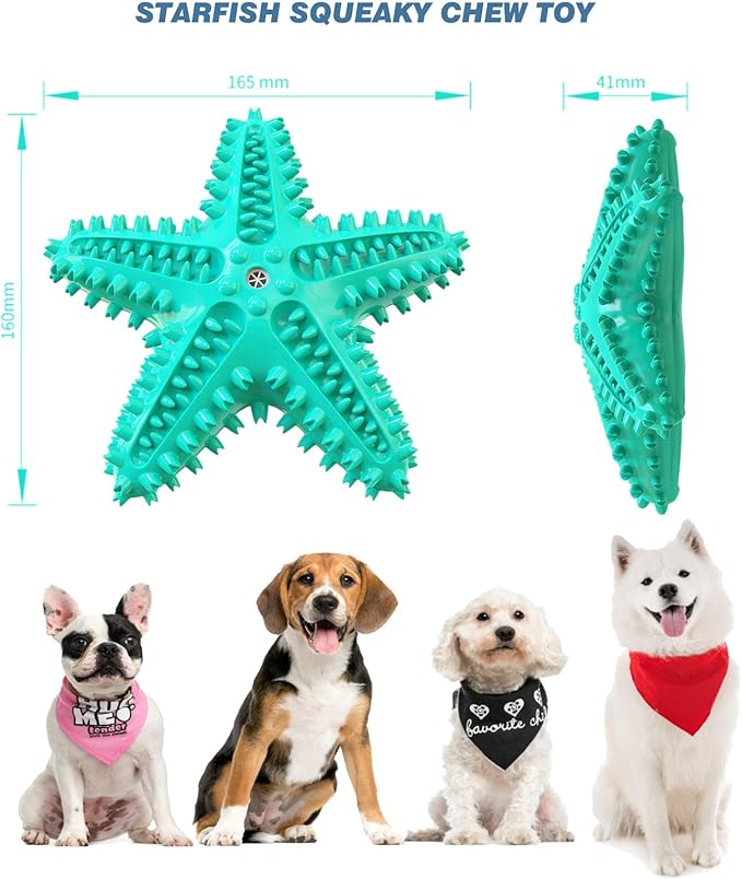 Squeaky Chew Toy - Starfish Water Floating Toy for Dogs, Natural Tooth Brush Teeth Cleaning for Small Medium Dogs - Blue