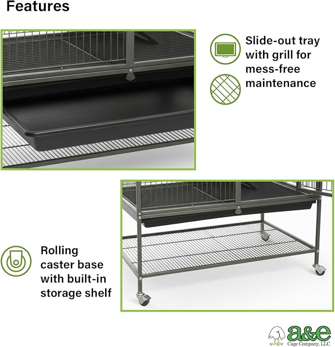A&E Cage Co AE7004 Ferret Manor Cage – Two Story Ferret Habitat 31"x20"x54" with Platforms, Ramps & Hammock – Rolling Ferret Cage with Storage Shelf & Double Locking Doors