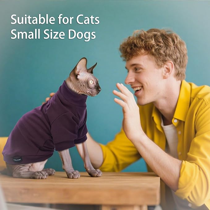 Sphynx Cat Sweater Hairless Cat Clothes Sweater Shirt Soft Warm Long Sleeves Pullover Pet Clothes Pajamas Dog Cloth for Small Dogs Jumpsuit Pet Sweaters (Dark Purple, L)