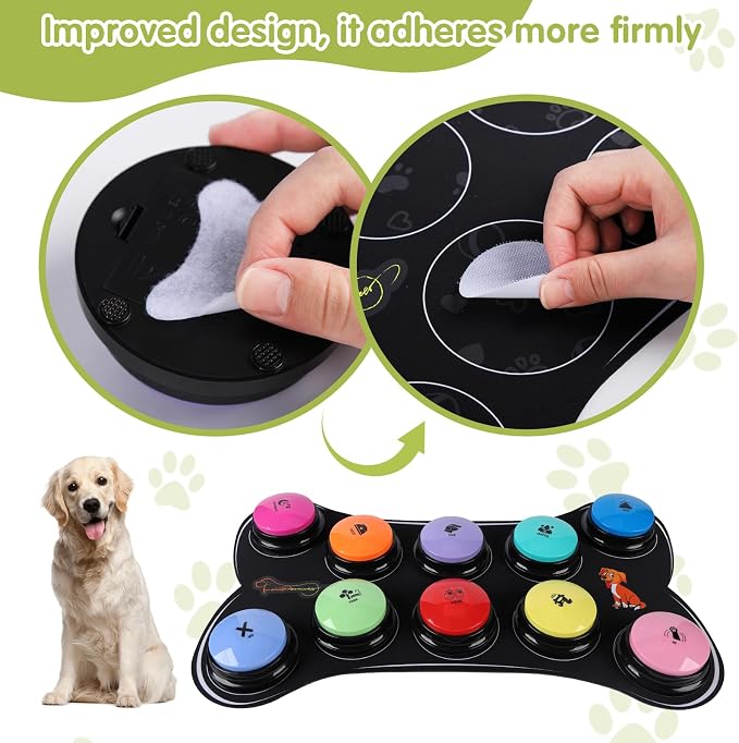Dog Buttons for Communication 10 Dog Talking Buttons Starter Set 30S HD Recordable Training Buttons with Waterproof Anti-Slip Mat + 50 Scene Stickers