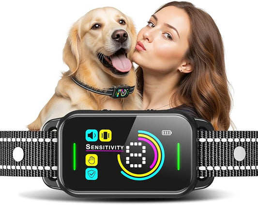 Dog Bark Collar for Large Medium Small Dogs - Smart AI 1S Stop Barking, Anti Barking Device & Dog Training Collar with Beep, Vibration & 8-Level Sensitivity, IP67 Waterproof, USB-C Fast Charge - Black