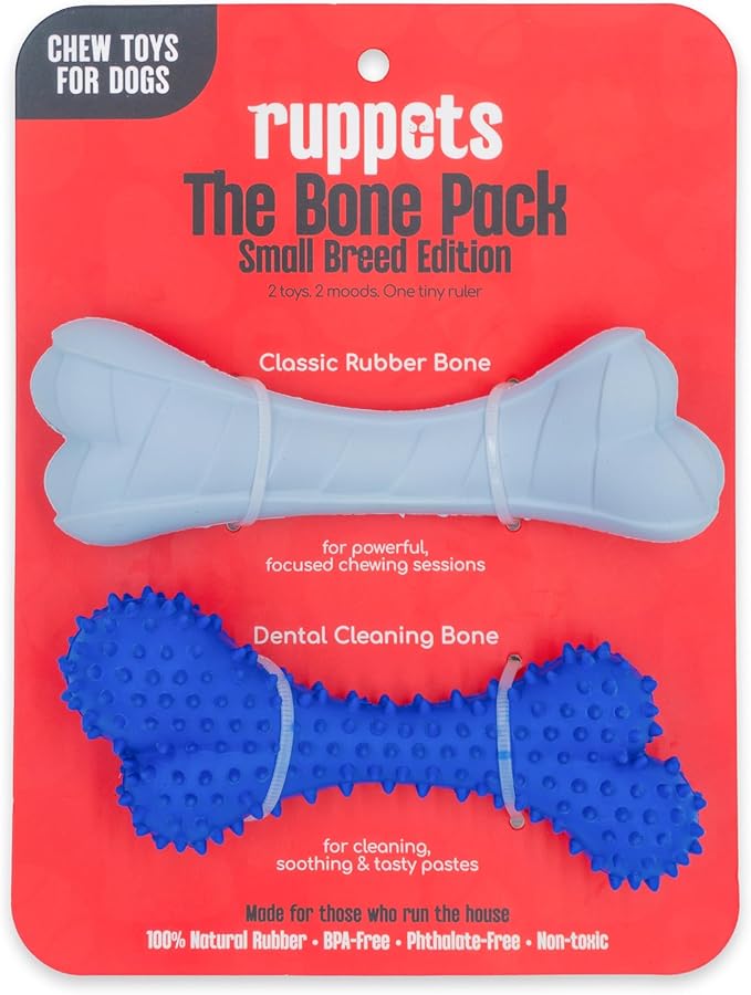 Soft Natural Rubber Dog Bones 2 Pack for Small Dogs & Puppies – Gentle, Non-Toxic Chew Toys for Teething & Dental Care.