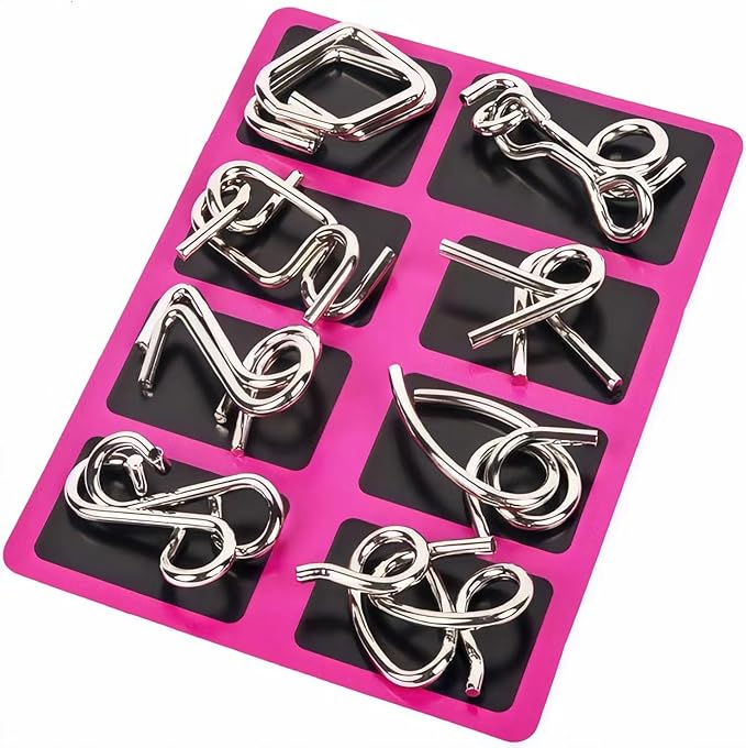 Metal Wire Puzzle Set of 24 with Pouch,Brain Teaser IQ Test Disentanglemen Iron Link Unlock Interlock Game Chinese Ring Magic Trick Toy for Party Favor Kids Adults Challenge