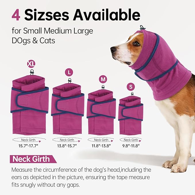 IDOMIK Dog Ear Muffs Noise Protection, Dog Calming Hoodie for Anxiety Relief, Soft Double-Layer No Shake Head Wraps, Quiet Ear Covers for Thunderstorm, Firework, Bath, Grooming & Blow Drying,Purple,L