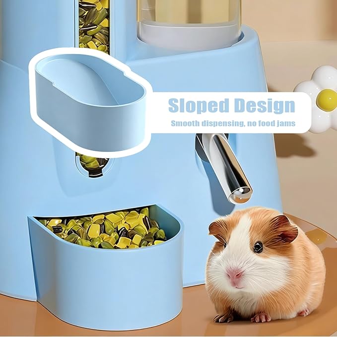 Hamster Food Bowl Guinea Pig Water Bottle No Drip - 2-in-1 Automatic Feeder and Waterer with Roller Ball Design, 300ml+80ml