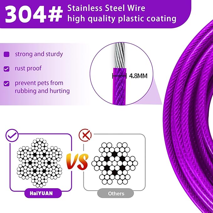 Dog Tie Out Cable - Steel Wire Dog Runner for Yard with Durable Clips - Purple, Up to 30 FT for Large Dogs Up to 165 lbs