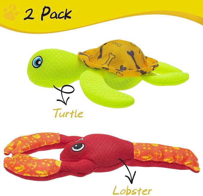 PUPTECK Floating Pool Toys for Dogs - 2 Pack Squeaky Pet Water Toys for Fetch & Training, Interactive Summer Outdoor for Large Small Medium Dogs, Turtle & Lobster