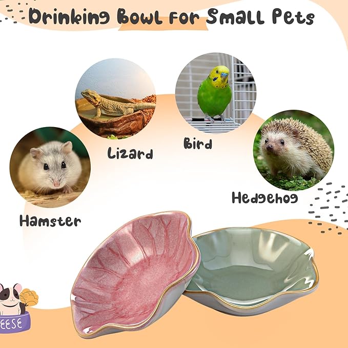 2 Pcs Hamster Food Bowl Ceramic Food Water Feeding Dish for Hamster Guinea Pig Hedgehog Gerbil Dwarf Rat Mice Chinchilla Sugar Glider(Lotus Leaf)