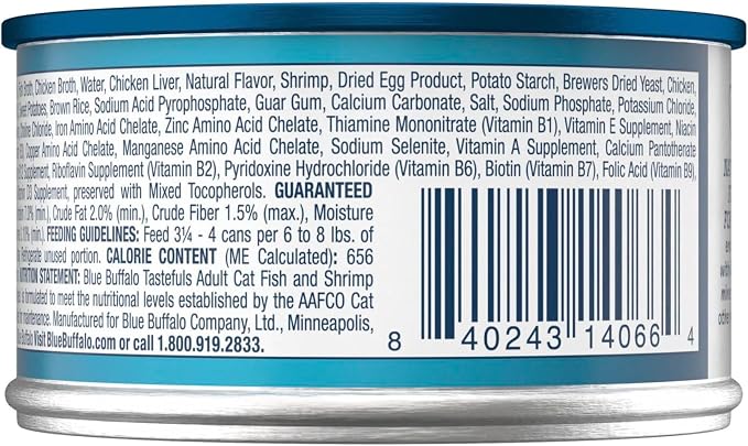 Blue Buffalo Tastefuls Natural Wet Cat Food Cans, Flaked Style, Fish and Shrimp Entrée in Gravy 3-oz Cans (Pack of 4)